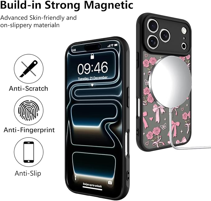 KANGHAR Case Compatible with iPhone 17 Pro Max Bows Bouquet Pattern [Compatible with Magsafe] Cute Flowers Florals Protective Magnetic Case for Girls Women Men