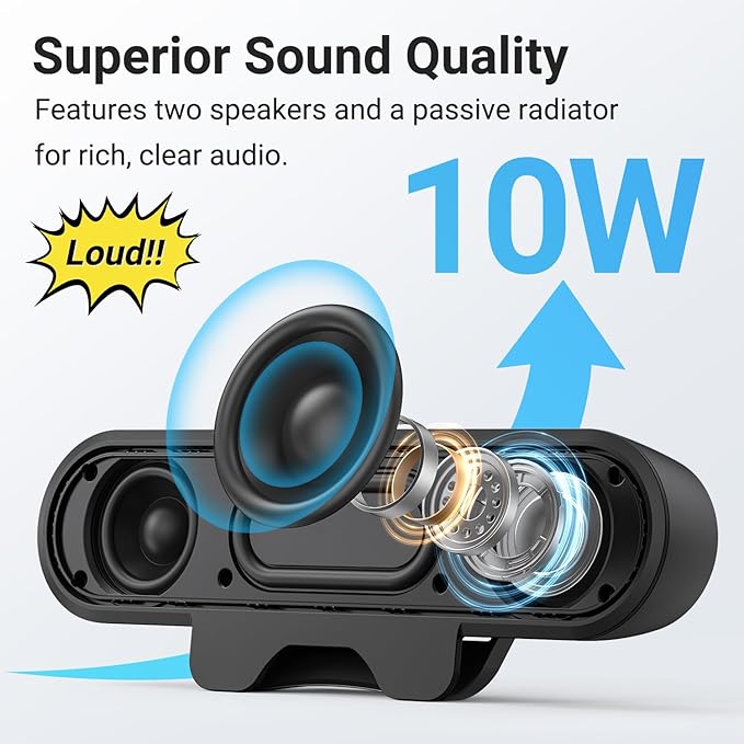Inwa Computer Speakers for Desktop PC, USB Monitor Speaker Bar with Clip-On, Wired Desk Speakers with HD Stereo Loud Sound, Laptop Speaker Mini Sound Bar, Easily Clamps to Monitor
