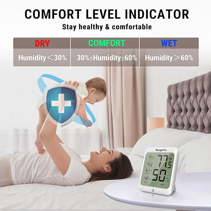 TempPro TP53 Digital Hygrometer Indoor Thermometer for Home, Temperature Humidity Sensor with Comfort Indicator & Max Min Records, Backlit Display Room Thermometer Humidity Meter(Previously ThermoPro)