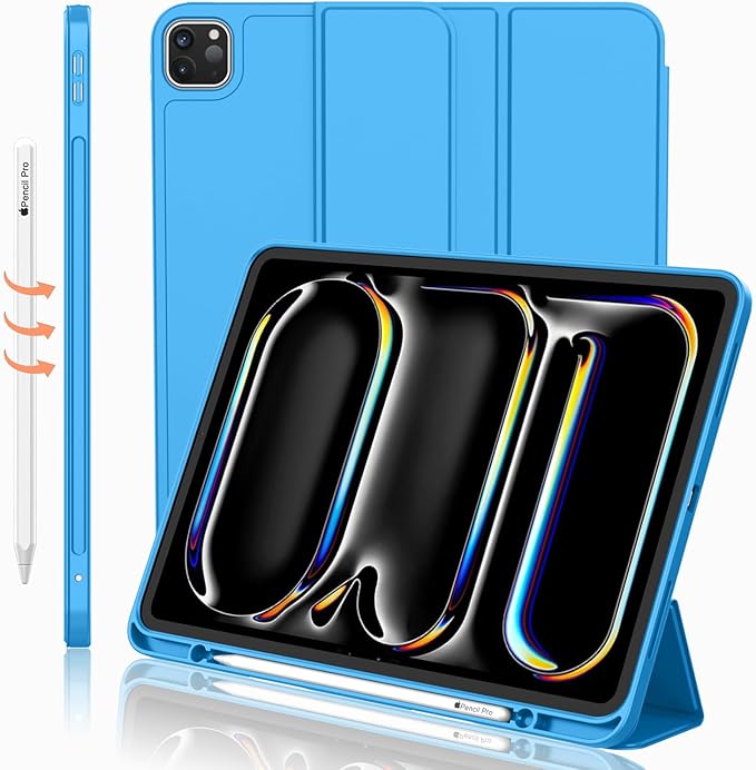 iMieet iPad Pro 13 Inch Case (M5/M4) 2025/2024 with Pencil Holder, Trifold Stand Smart Case with Soft TPU Back, Auto Wake/Sleep (Ocean Blue)