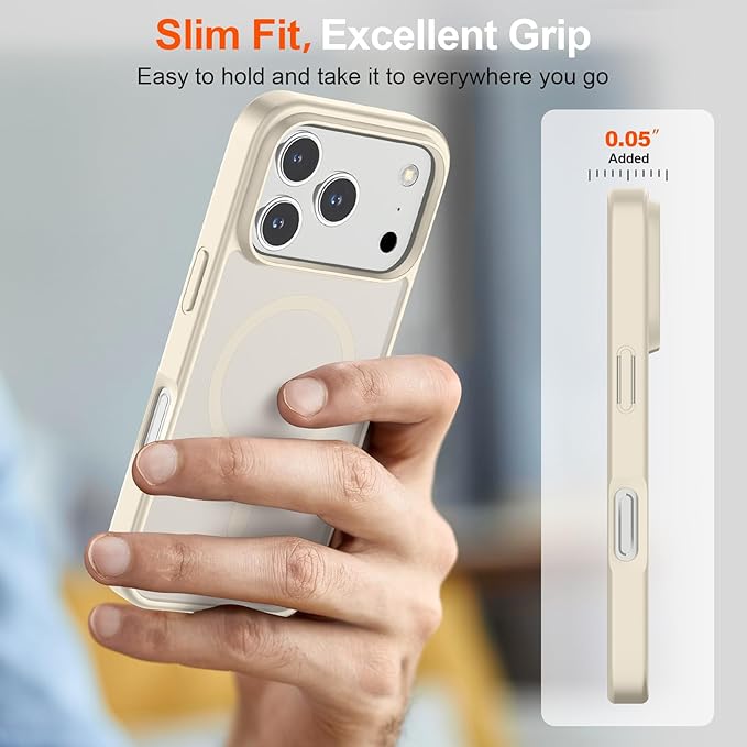 SUPFINE Magnetic for iPhone 17 Pro Case (Compatible with MagSafe)(Military Grade Drop Protection) Translucent Matte Shockproof with Anti-Fingerprint Phone Cover,Antique White