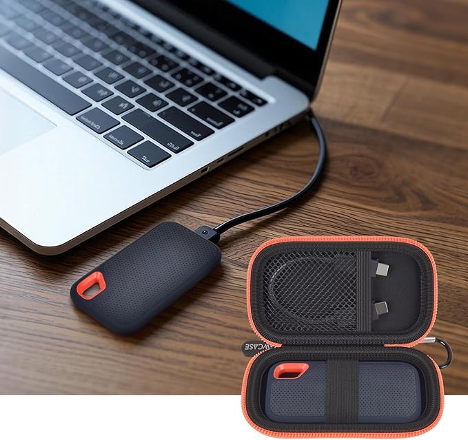 GWCASE Hard Case for SanDisk Extreme Portable SSD 1TB 2TB 4TB 8TB 500GB, External for Solid State Drive Travel Carrying Holder with Mesh Pocket for USB Cables & SD Cards (Bag Only)-Orange Zipper