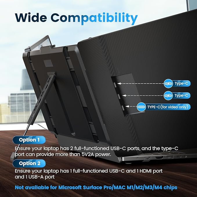 domyfan 14" Laptop Screen Extender, FHD 1080P IPS Triple Portable Monitor for Laptop, HDMI/USB-A/Type-C for Windows, Mac, Android, Chrome, Switch & PS5, Work with 13.3”-17” Laptops