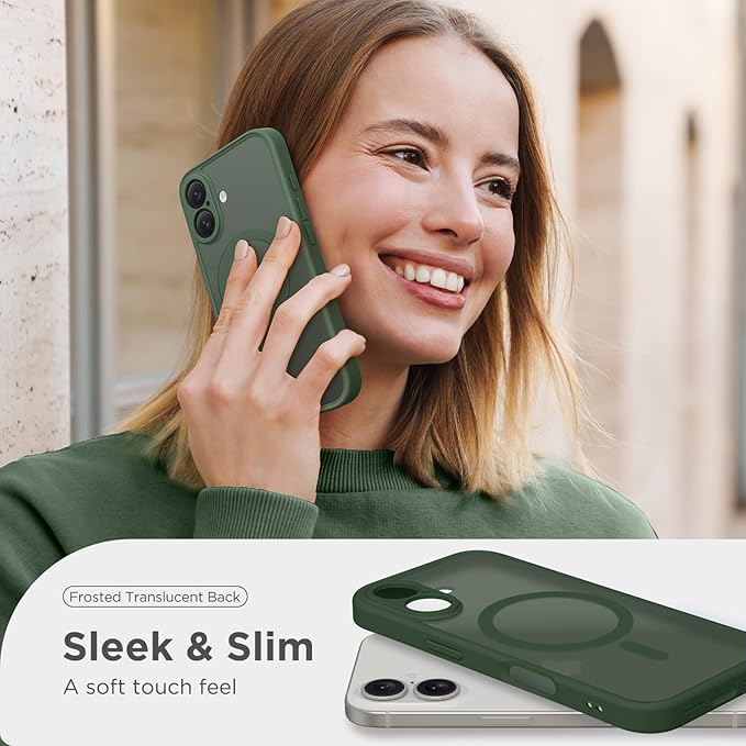CAPRARO Magnetic Compatible with iPhone 16 Case, Upgraded [Full Camera Protection] [Compatible with MagSafe] Protective Translucent Matte Women Girl Phone Case Cover, Deep Green