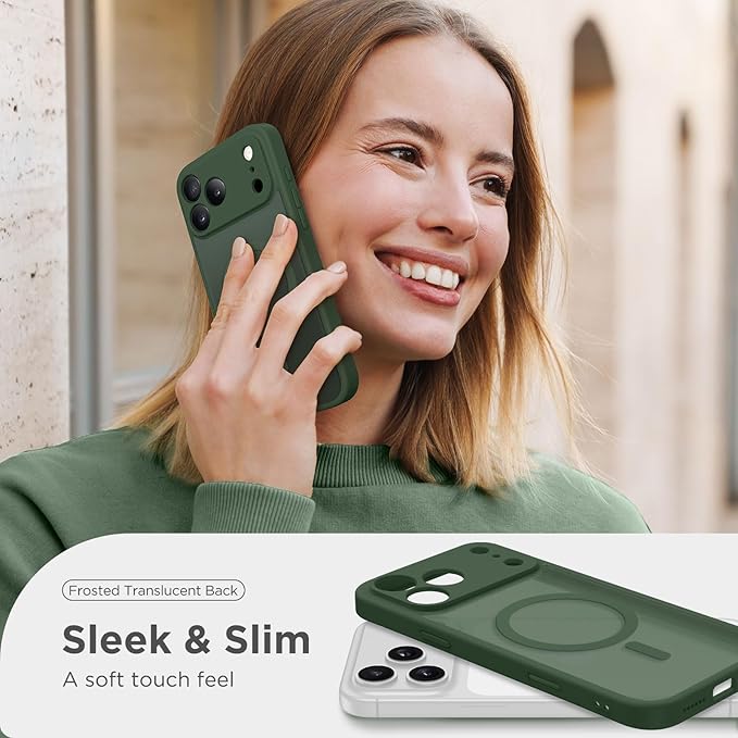 CAPRARO Magnetic for iPhone 17 Pro Case, Upgraded [Full Camera Protection] [Compatible with MagSafe] Protective Translucent Matte Women Girl Phone Case Cover, Deep Green