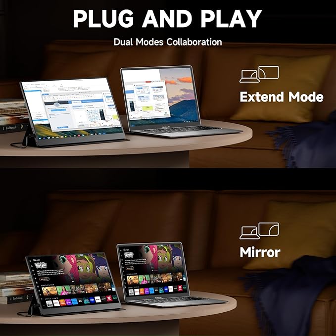 memzuoix 15.6" 60hz FHD 1080p Portable Monitor with Black Smart Cover and 2 Built-in Speakers, for Laptop PC Mac Phone Xbox PS4/PS5
