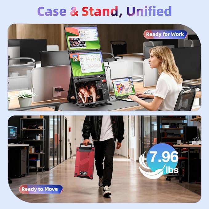 Quad Laptop Screen Extender, 15.6" FHD 1080P Quad Monitor, Combine into One 30" Screen (Landscape/Portrait), Just 1 Cable for 3 Screens, Driver Required, Compatible with Wins & Mac(M1/M2/ M3/M4/M5)