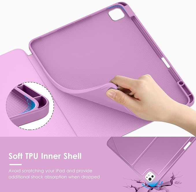 VIKESI Case for iPad iPad Pro 13-inch M5 or M4 Released in 2025 or 2024,Multiple Angles Magnetic Stand Cover,Shockproof Soft Back,Pencil Holder,and Auto Sleep/Wake,Purple