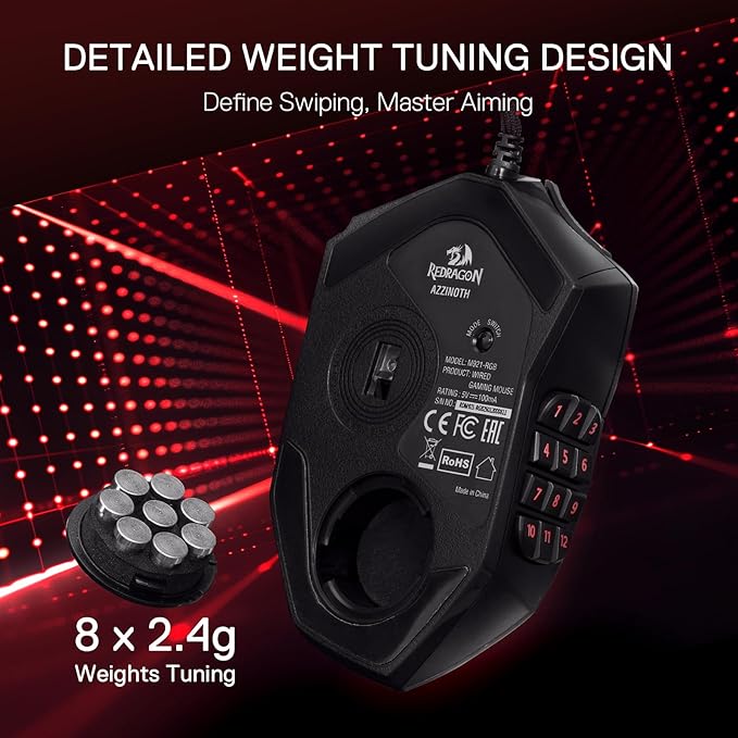 Redragon M921 MMO Gaming Mouse, 12400 DPI High Precision Wired RGB Mice w/18 Programmable Buttons, 12 Side Macro Keys, Software Supports for PC Laptop