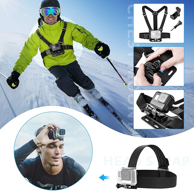 Luxebell Action Camera Accessory Kit for GoPro Hero Black Silver 13 12 11 10 9 8 7 6 5 4 Session Max Akaso Xiaomi Accessories Tripod Head Chest Bike Mount Carrying Case
