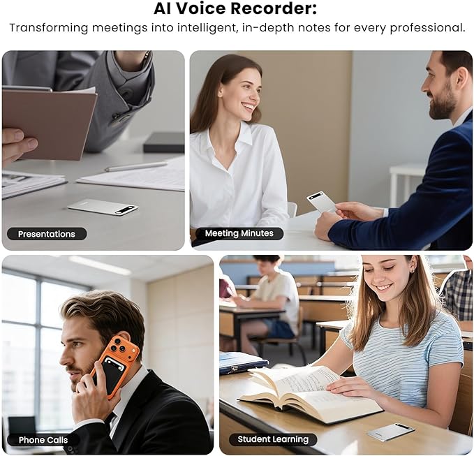Mocoll AI Voice Recorder, Transcribe & Summarize with AI, App Control,Supports 120 Languages,64GB Note Taking Device w/Magnetic Case, 45H Recording, Ultra-Slim, Note Taker for Meetings, Interviews
