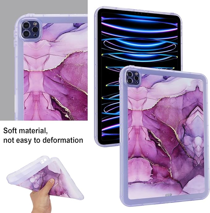 for iPad Pro 12.9 inch Tablet Case 6th/5th/4th/3rd Generation (2022/2021/2020/2018) Lightweight Glitter Bling Soft TPU Back Shockproof Cover Flexible Silicone Bumper Shell, Purple Marble
