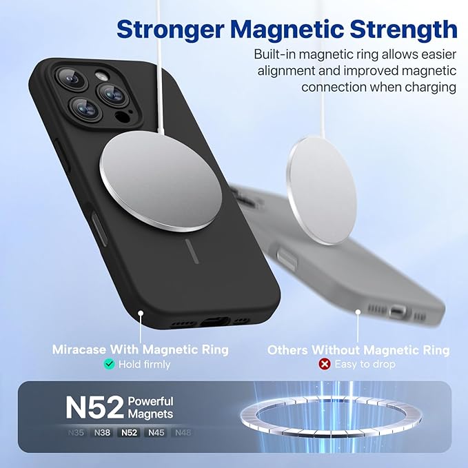 Miracase Magnetic for iPhone 16 Pro Max Case, [Soft Anti-Scratch Microfiber Lining], Compatible with MagSafe, Liquid Silicone Case Shockproof Drop Protection Phone Case for 16 ProMax,Black