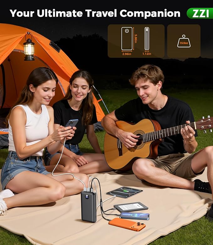 Portable Charger Power Bank, 60000mAh Battery Pack with 3 in 1 USB-C/iOS/Micro-USB Cable, 22.5W Fast Charging Portable Phone Charger, Travel Camping Essential Powerbank for iPhone 17/16 Samsung,Ebony