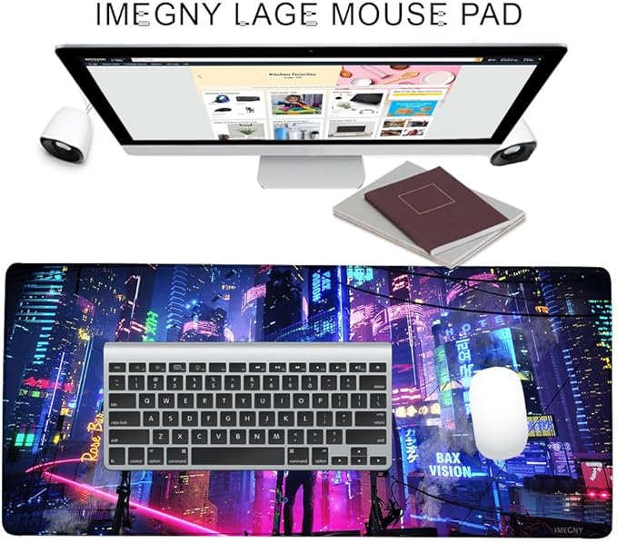 Extended Gaming Mouse Pad, Portable Mat for Keyboard & Mouse with Stitched Edges + Non-Slip Rubber Base (90x40 colorfulcity002)