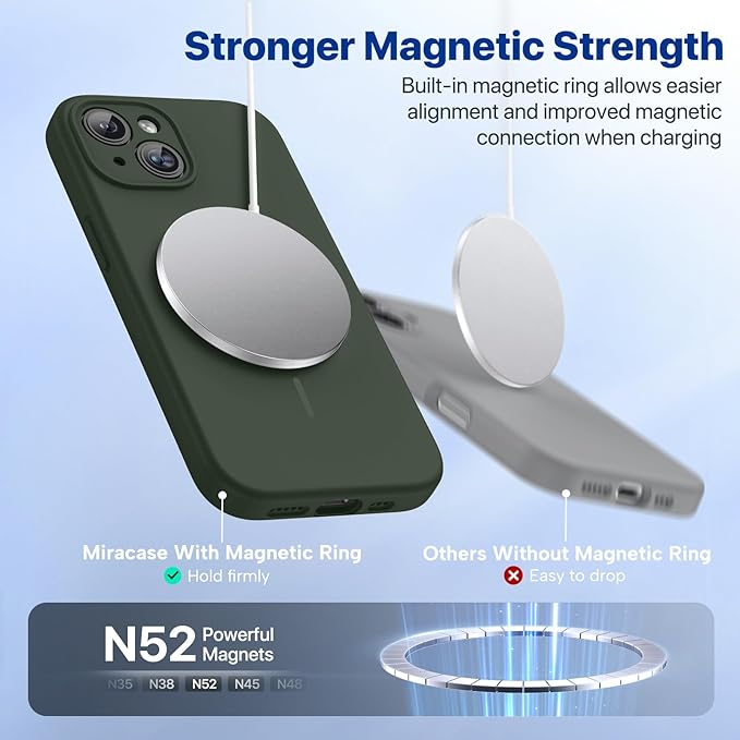 Miracase Compatible with iPhone 15 Case, [Soft Anti-Scratch Microfiber Lining], Liquid Silicone Case Gel Rubber Shockproof Drop Protection Phone Case for iPhone 15, Dark Green