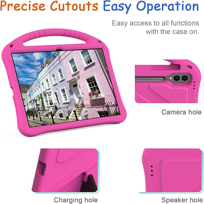 Kids Case for Samsung Galaxy Tab S10 Ultra/S9 S8 Ultra 14.6-inch Tablet, Techcircle Light Weight Shock Proof EVA Foam Handle Rugged Stand Protective Cover, Rose