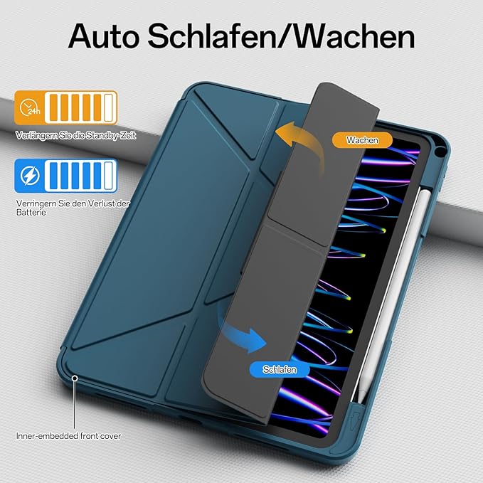 Case for iPad Pro 11 inch (4th/3rd/2nd Generation) 2022/2021/2020 with Clear Back, Multi-Angle Stand, Soft Silicone & Shockproof Tablet Protective Case (Blue)
