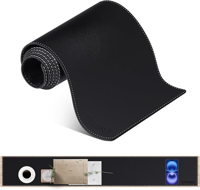 CENNBIE Console Table Leather Cover - 39.4 x 5.9 Inches Narrow Long Mat - TV/Media/Gaming/Center Console Protector Pad for Narrow Side Table, Sideboard (Black)