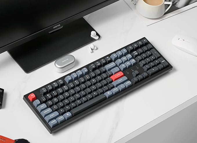 Keychron K10 Pro QMK/VIA Custom Wireless Mechanical Keyboard, Hot-Swappable Full Size 108 Keys Programmable White LED Backlit Brown Switch, Bluetooth/USB-C Wired Gaming Keyboard for Mac Windows Linux