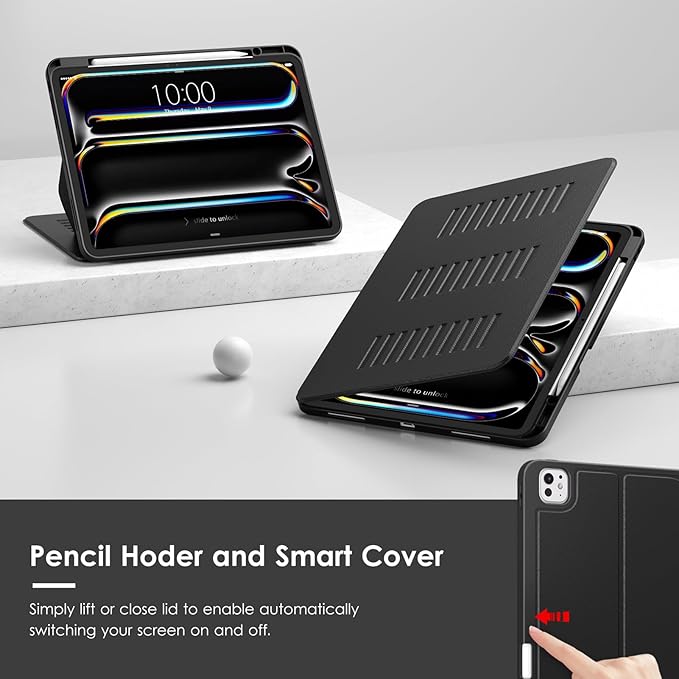 VIKESI Case for iPad iPad Pro 13-inch M5 or M4 Released in 2025 or 2024,Multiple Angles Magnetic Stand Cover,Shockproof Soft Back,Pencil Holder,and Auto Sleep/Wake,Black