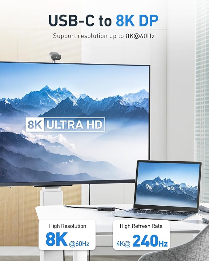 Cable Matters 4K@240Hz USB C Hub DisplayPort 1.4 with 100W Charging, Support 8K@60Hz, HDR(Foldable USB C to DisplayPort Hub) Compatible with Thunderbolt 4, MacBook, XPS, iPad Pro, iPhone 16/15 Pro