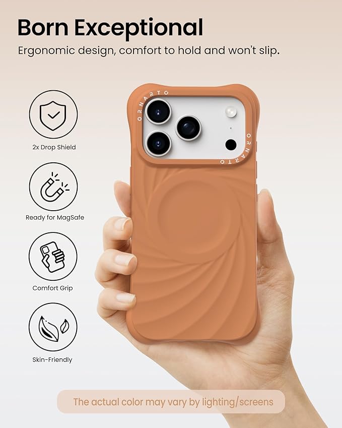 ORNARTO Vortuxe for iPhone 17 Pro Case 6.3" | 2X MIL-STD Protection | Camera Control Button | Compatible with MagSafe | Sleek Aesthetic Liquid Silicone Phone Cover | Autumn Orange