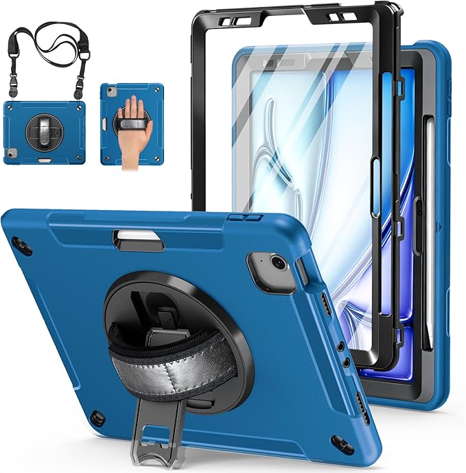 Case for iPad Air 11 M4 2026/ M3 2025/ M2 2024: TPU Cover for iPad Air 5th & 4th Generation 10.9 Inch (2020/2022) with Screen Protector- Stand- Handle- Shoulder Strap- Pencil Holder