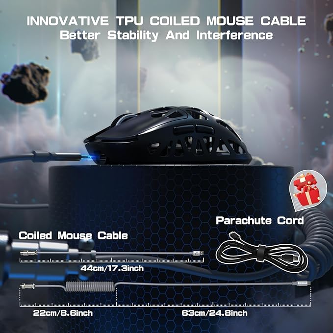ATTACK SHARK R2PRO 45g Superlight Magnesium Alloy Mouse, PixArt PAW3950 Sensor, 42000DPI, 8000Hz Wireless Polling Rate, 2.4G/BT/Wired Gaming Mouse, Programmable Mice with Coiled Cable, PC/Mac, Black