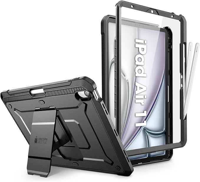 SUPCASE for iPad Air 11 Inch Case M4/M3/M2 (2026/2025/2024), [Built-in Screen Protector & Pencil Holder & Stand] Rugged Protective Cover for iPad Air 10.9 Inch 5th/4th Generation (2022/2020), Black