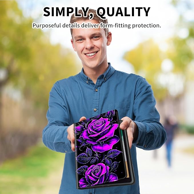 for Amazon Kindle Fire 7 (12th Generation, 2022 Release) 7" Tablet Case, Slim Kickstand Stand Leather Smart Cover with Auto Wake/Sleep, Purple Rose 01