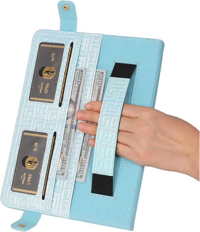 Shiny Case for iPad mini 5/4/3/2/1, Mini 7.9" Handbag Case, Techcircle Iridescent PU Leather Folio Envelope Pocket Stand Cover with Hand Strap+Shoulder Strap+Pencil Holder+Card Slots, Shiny Blue