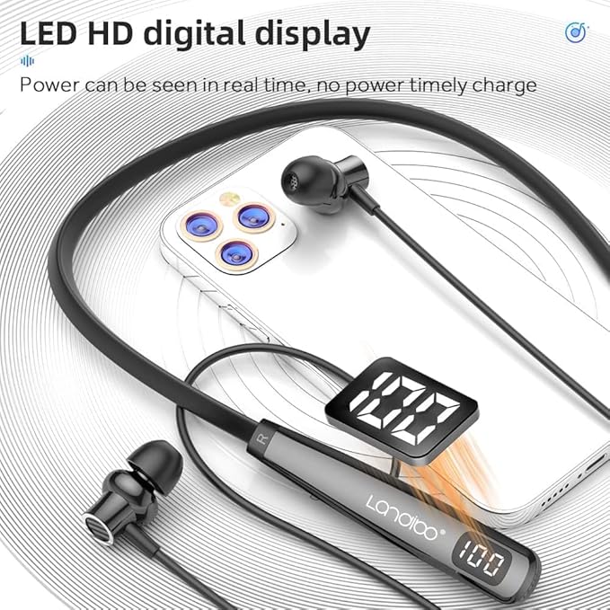 LANDIBO Wireless Waterproof Sports Earphones with 100 Hours of Playback time, Bluetooth Earphones with Microphone, in Ear Noise Reduction, Used for Gym Running and Exercise (Y10)