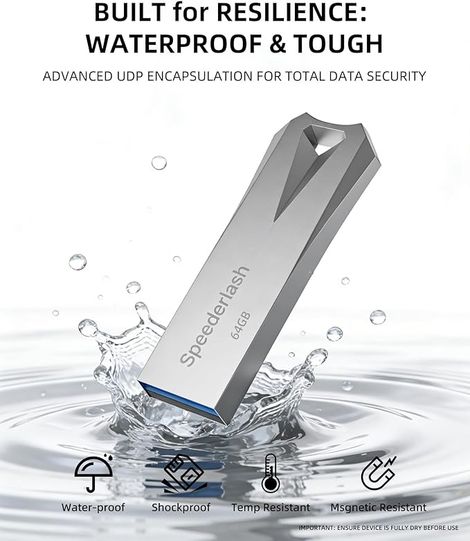 64 GB USB 3.0 Flash Drive, Speederlash High Speed Thumb Drive,190MB/s Read Speed,Durable Metal Casing,Storage Expansion for Photos,Videos,Car Audio,Portable Memory Stick,Silver (64GB)