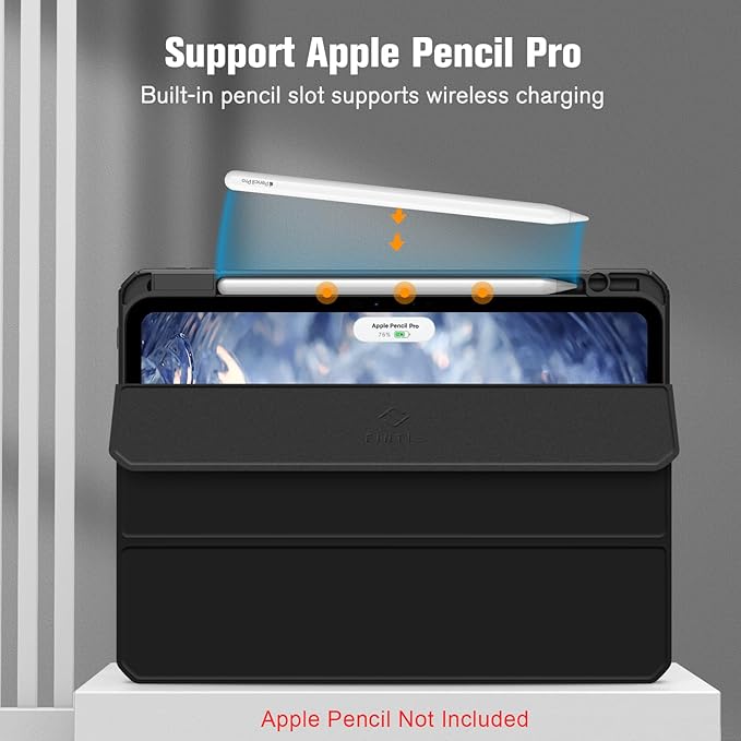 Fintie Hybrid Slim Case for iPad Pro 11-inch (M5) 2025 / (M4) 2024 - [Built-in Pencil Holder] Shockproof Protective Cover with Clear Transparent Back Shell, Black