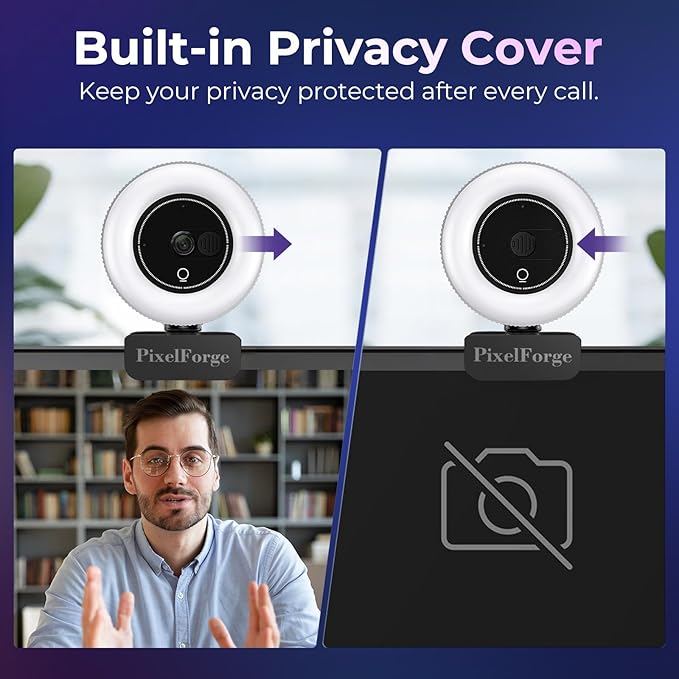 4K Webcam for PC with Microphone & Light & Privacy Cover, Web Camera for Desktop Computer/Laptop/Monitor/Mac, 4K UHD Sony Sensor, PDAF Auto Focus, Dual AI Noise-Cancelling Mics, USB Camera