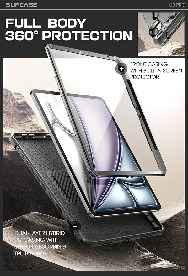 SUPCASE for iPad Air 11 Inch Case M4/M3/M2 (2026/2025/2024), [Built-in Screen Protector & Pencil Holder & Stand] Rugged Protective Cover for iPad Air 10.9 Inch 5th/4th Generation (2022/2020), Black