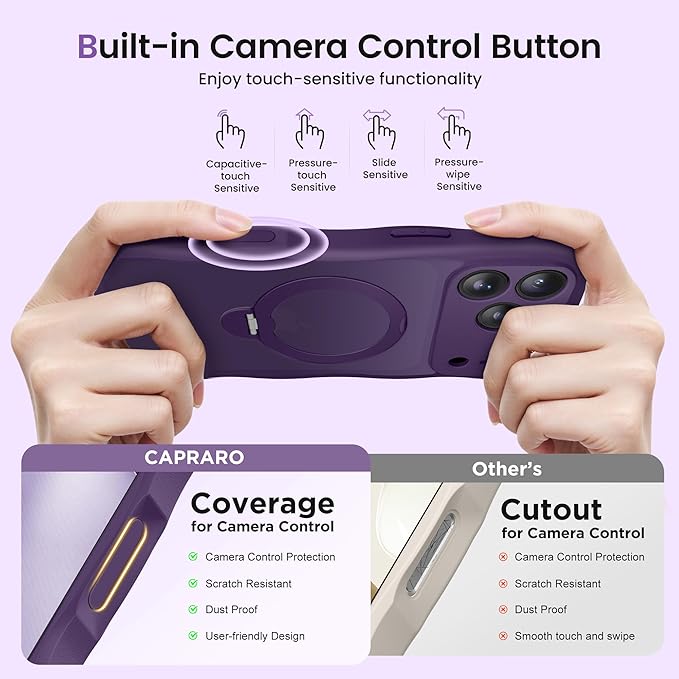 CAPRARO for iPhone 17 Pro Max Case with 360° Spin Magnetic Stand for Women, [Compatible with MagSafe] [Full Camera Protection] Cute Wave Translucent Matte Case for iPhone 17 Pro Max, Deep Purple
