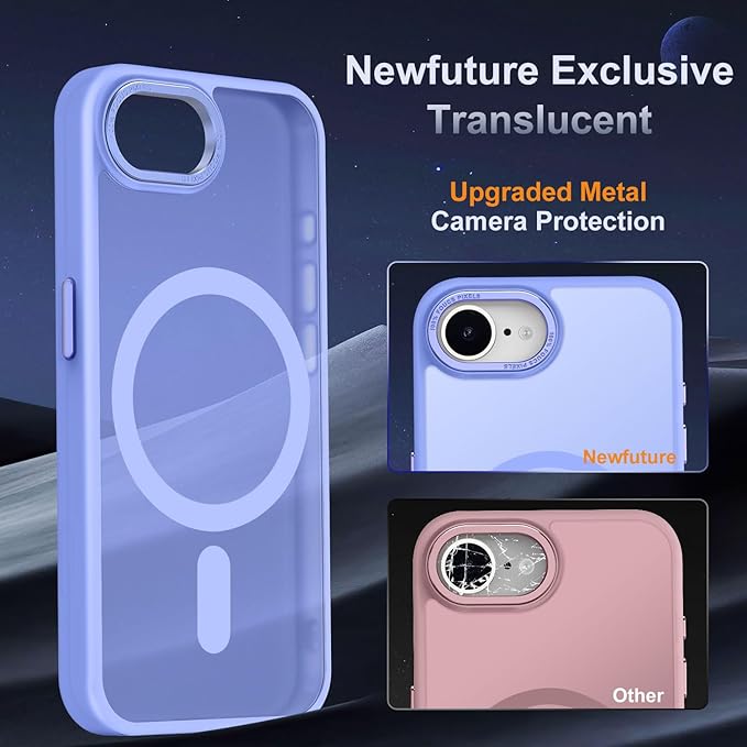 Newfuture Designed for iPhone 17e Case & iPhone 16e Case with Magnetic [13 FT Military Drop Protection] [Compatible with Magsafe] Translucent Shockproof with Anti-Fingerprint Phone Case, Light Purple