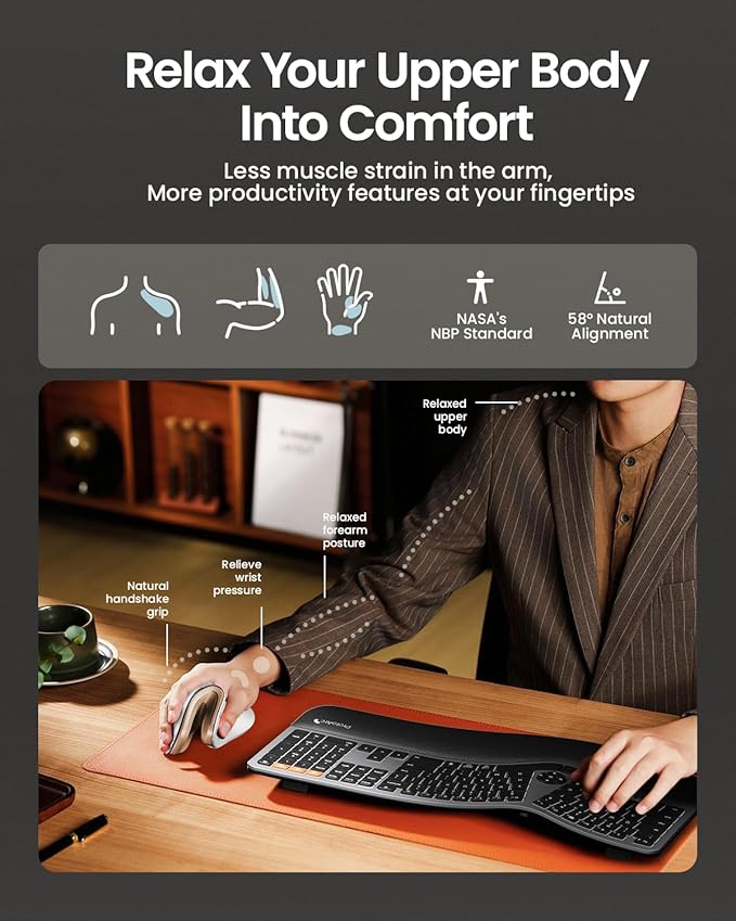 ProtoArc Ergonomic Mouse, EM11 NL Bluetooth Rechargeable Wireless Vertical Mouse, 3 Multi-Device Connectivity for Computer/PC/Laptop, 2.4GHz USB-A Optical Mice for Windows, Mac OS, White Gold