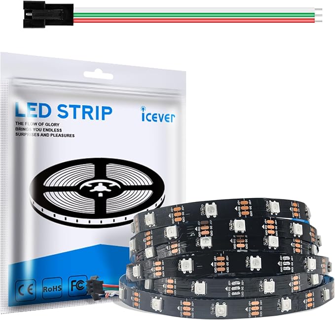 16.4FT WS2812B 5V LED Strip Lights 150 Individual Addressable RGB IC 5050SMD LEDs - Flexible Black PCB IP30 - 30LEDs/m MagicRGB Dream Color for DIY Chasing Color Project (No Power Supply & Controller)