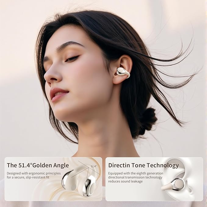 Open Ear Earbuds I5, Bluetooth 6.0 Headphones for Gym & Running, IPX5 Sweatproof, 36H Playtime, Secure Clip-On Fit for Work & Sports (2-White)