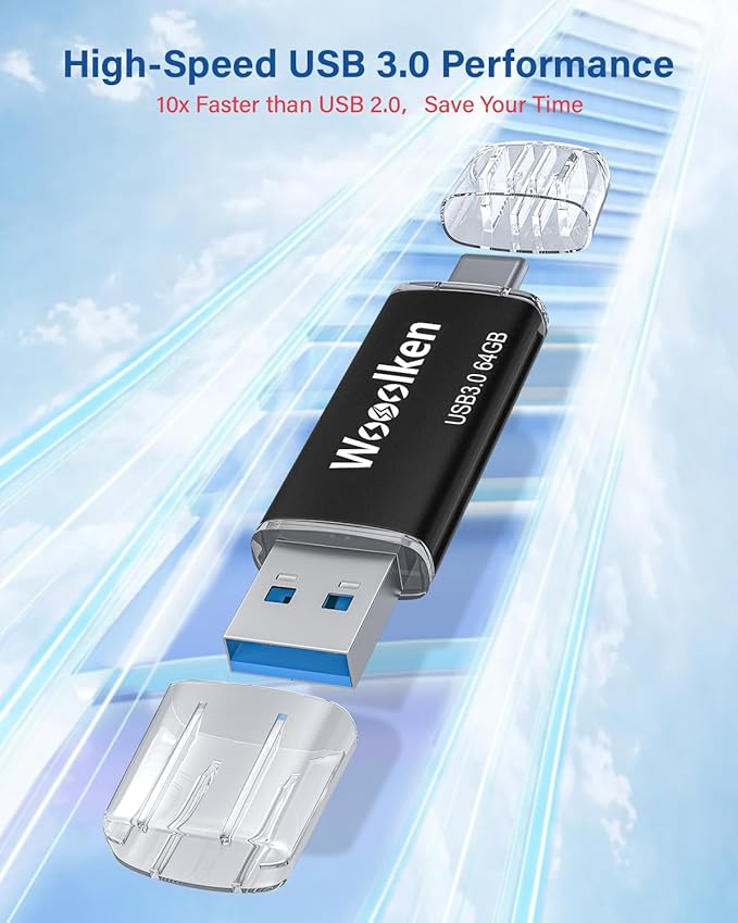 USB C Flash Drive 64GB 2 Pack, Wooolken USB 3.0 Dual Drive Type-C Thumb Drive OTG Memory Stick Compatible with iPhone 16/15, Android Smartphone/Tablets/Computers