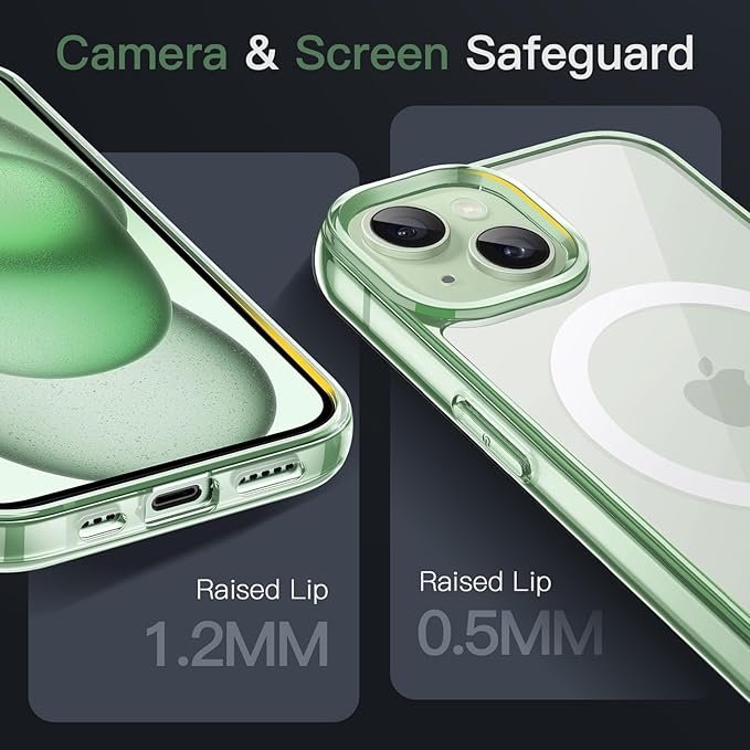 JETech Magnetic Case for iPhone 15 6.1-Inch Compatible with MagSafe Wireless Charging, Shockproof Phone Bumper Cover, Anti-Scratch Clear Back (Green)