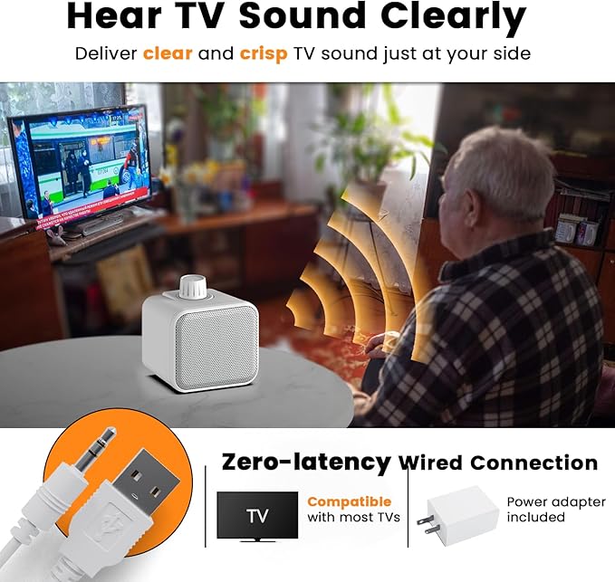 ANSTEN Wired Speakers for TV No Delay, Mini Clear Voice TV Speaker Wired with 5M Long Cord, Personal Speaker with Headphone Jack, Easy Operation, TV Speakers for Hard of Hearing and Seniors