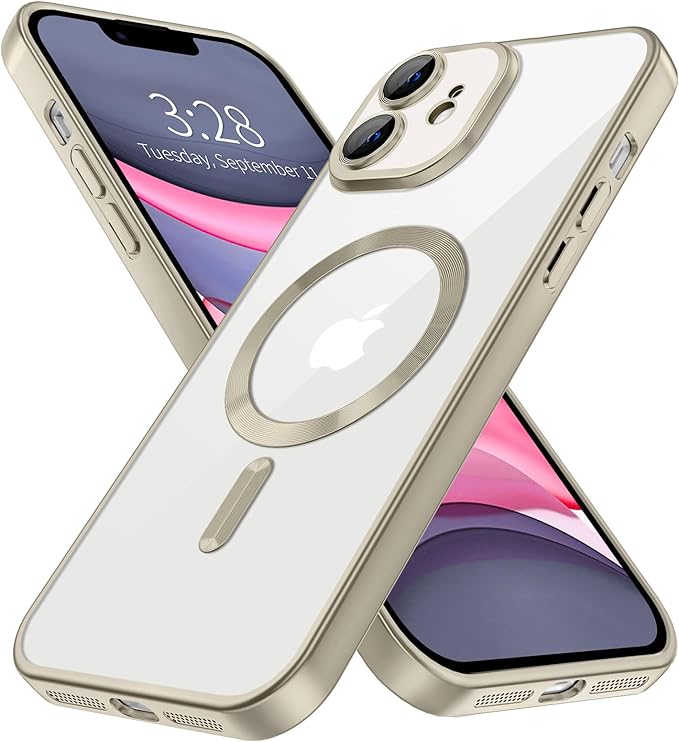 Hython Magnetic Clear for iPhone 11 Case with Camera Lens Protector [Compatible with MagSafe] Luxury Plating Edge Slim Soft TPU Cover Protective Phone Case for iPhone 11 6.1", Matte Gray
