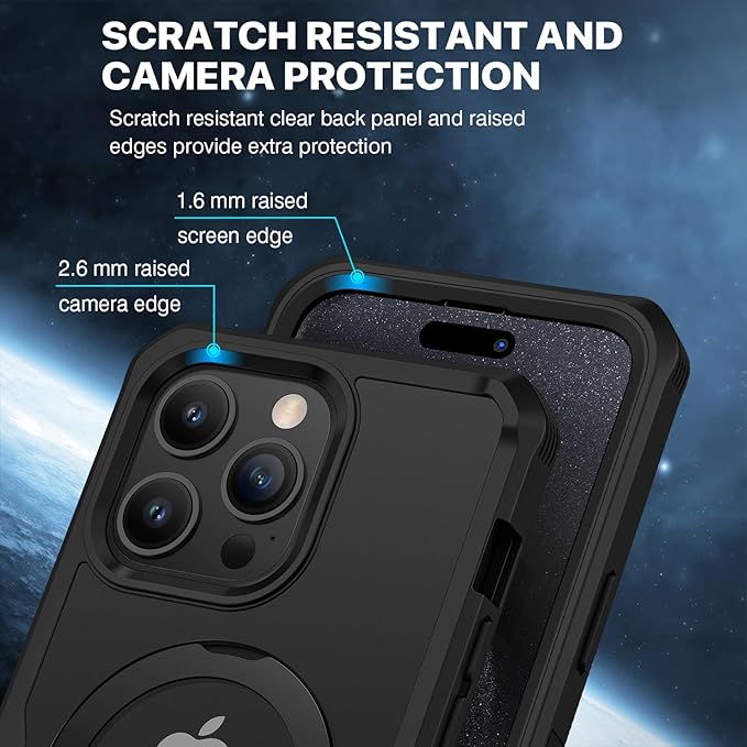 CENHUFO Privacy for iPhone 15 Pro Case, Full Body Phone Case [Compatible with Magsafe] Built-in 9H Tempered Glass Privacy Screen Protector and Magnetic Ring Stand, Clear Camera Lens Cover - Black