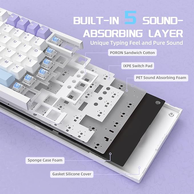 Attack Shark ajazz AK820 Pro 75% Mechanical Keyboard and Coiled Cable Hot Swappable Wireless 2.4GHz/Bluetooth/Wired TFT Screen & Knob Flying Fish Switch RGB Gasket Mount Custom Keyboard-Purple