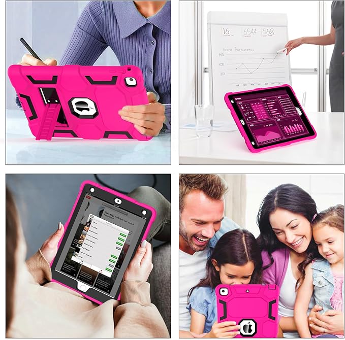 CCMAO iPad 6th Generation Cases, iPad 5th Generation Case, iPad 9.7 Case, iPad Air 2 Case, Hybrid Shockproof Rugged Drop Protection Case Built with Kickstand, Pink+Black