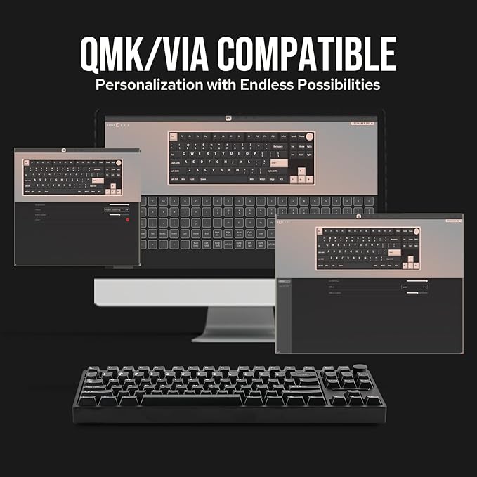 EPOMAKER P87 TKL Aluminum Wireless Gaming Keyboard, QMK/VIA Programmable, 87% BT/2.4Ghz/USB-C, with CNC Metal Knob and RGB Backlight (Black, Wisteria Linear Switch)